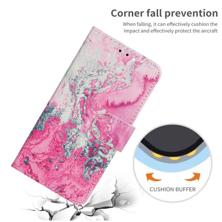 For iPhone 16 Plus Colored Drawing Marble Pattern Leather Phone Case(Pink Seawater) - iPhone 16 Plus Cases by buy2fix | Online Shopping UK | buy2fix