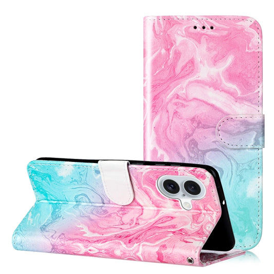 For iPhone 16 Plus Colored Drawing Marble Pattern Leather Phone Case(Pink Green Marble) - iPhone 16 Plus Cases by buy2fix | Online Shopping UK | buy2fix