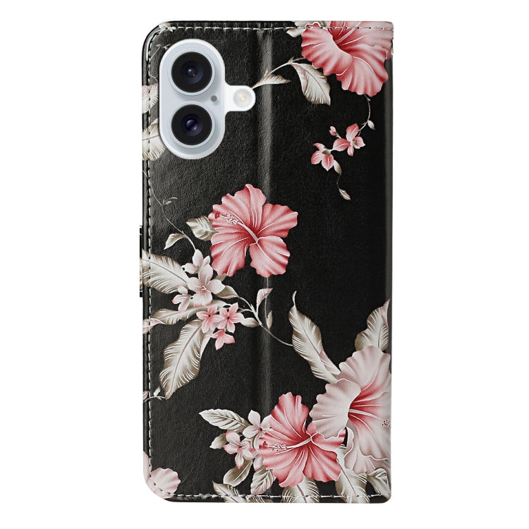 For iPhone 16 Colored Drawing Marble Pattern Leather Phone Case(Azalea) - iPhone 16 Cases by buy2fix | Online Shopping UK | buy2fix