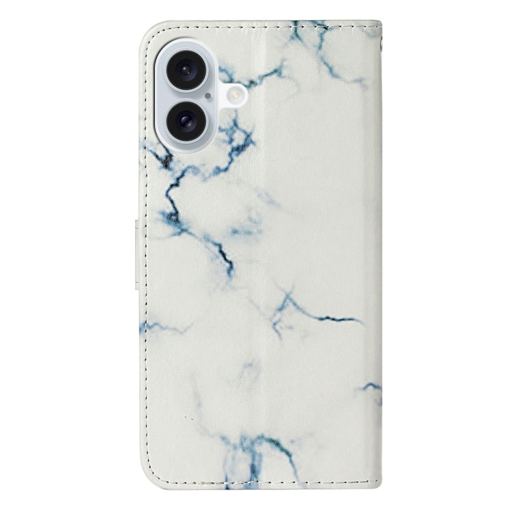 For iPhone 16 Colored Drawing Marble Pattern Leather Phone Case(White Marble) - iPhone 16 Cases by buy2fix | Online Shopping UK | buy2fix