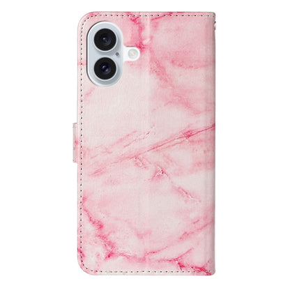 For iPhone 16 Colored Drawing Marble Pattern Leather Phone Case(Pink Marble) - iPhone 16 Cases by buy2fix | Online Shopping UK | buy2fix