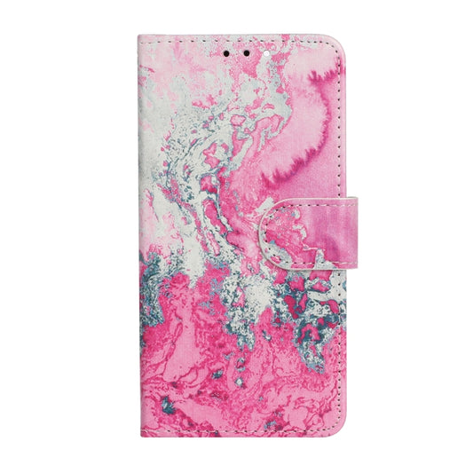 For iPhone 16 Colored Drawing Marble Pattern Leather Phone Case(Pink Seawater) by buy2fix