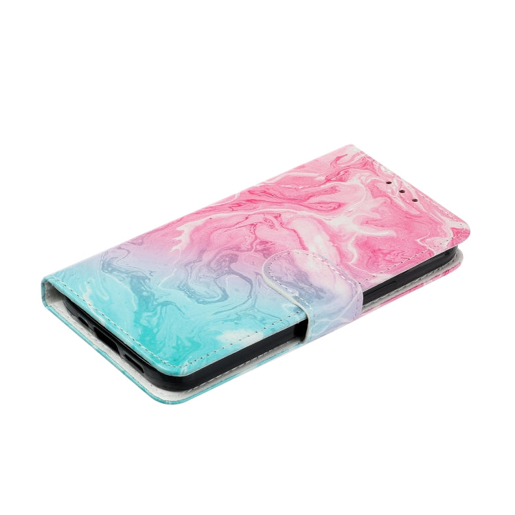 For iPhone 16 Colored Drawing Marble Pattern Leather Phone Case(Pink Green Marble) - iPhone 16 Cases by buy2fix | Online Shopping UK | buy2fix