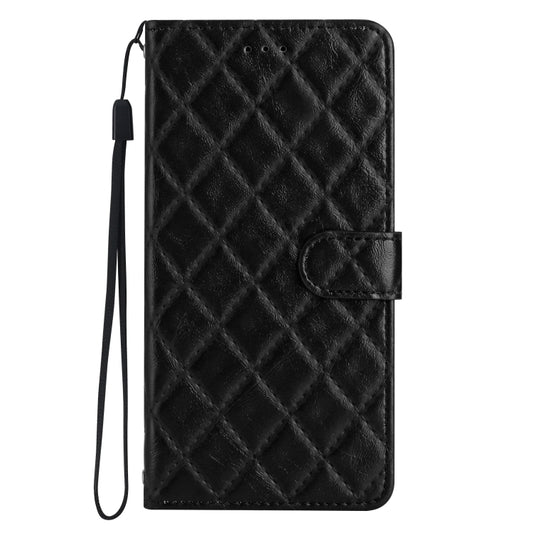 For iPhone 16 Pro Max Rhombus Lattice Texture Leather Phone Case(Black) by buy2fix