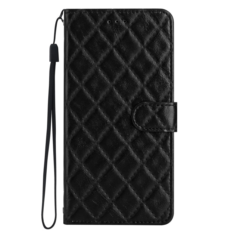 For iPhone 16 Plus Rhombus Lattice Texture Leather Phone Case(Black) - iPhone 16 Plus Cases by buy2fix | Online Shopping UK | buy2fix