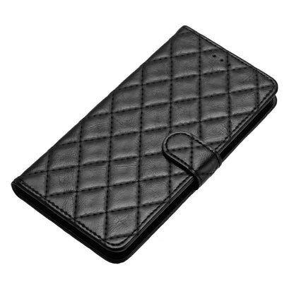 For iPhone 16 Plus Rhombus Lattice Texture Leather Phone Case(Black) - iPhone 16 Plus Cases by buy2fix | Online Shopping UK | buy2fix