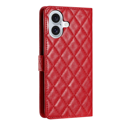 For iPhone 16 Plus Rhombus Lattice Texture Leather Phone Case(Red) - iPhone 16 Plus Cases by buy2fix | Online Shopping UK | buy2fix