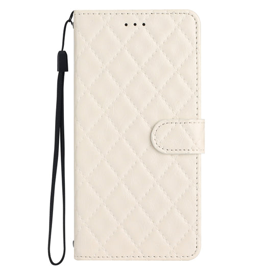 For iPhone 16 Plus Rhombus Lattice Texture Leather Phone Case(White) by buy2fix