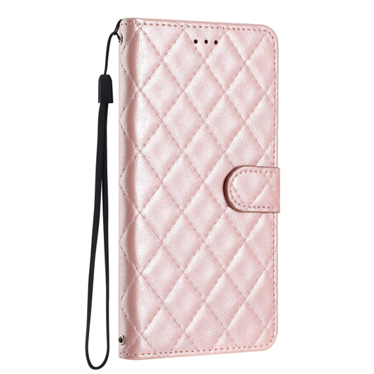 For iPhone 16 Rhombus Lattice Texture Leather Phone Case(Rose Gold) by buy2fix