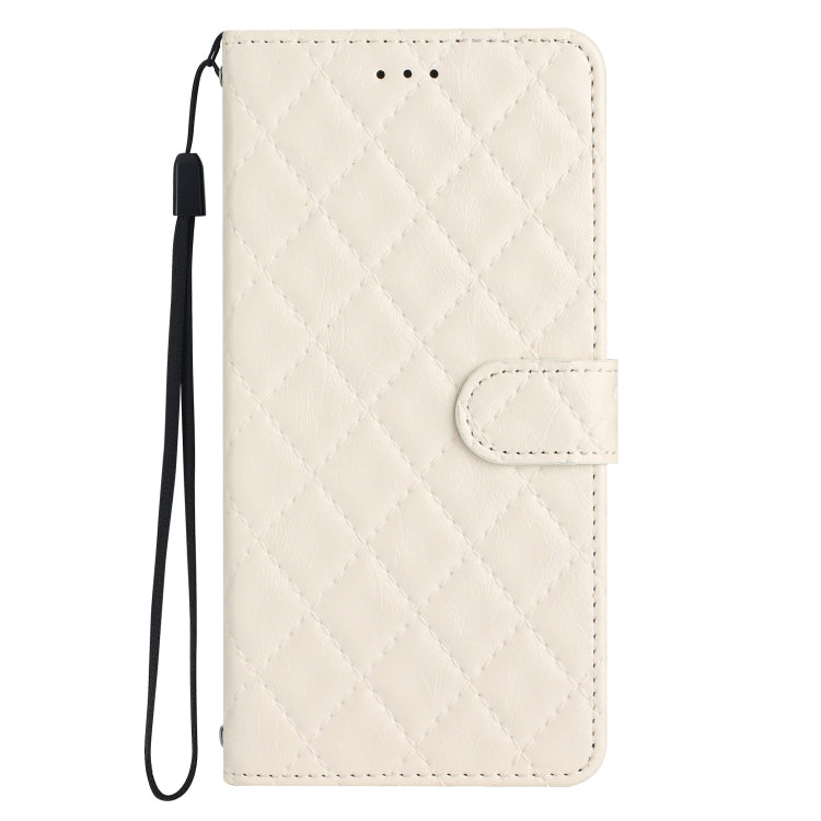 For iPhone 16 Rhombus Lattice Texture Leather Phone Case(White) - iPhone 16 Cases by buy2fix | Online Shopping UK | buy2fix