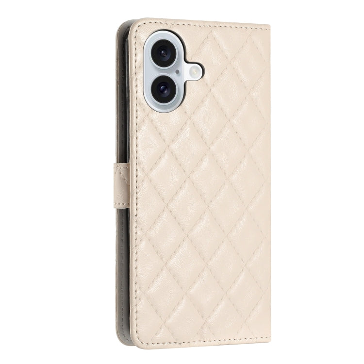 For iPhone 16 Rhombus Lattice Texture Leather Phone Case(White) - iPhone 16 Cases by buy2fix | Online Shopping UK | buy2fix