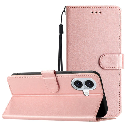 For iPhone 16 Plus Silk Texture Horizontal Flip Leather Phone Case(Rose Gold) - iPhone 16 Plus Cases by buy2fix | Online Shopping UK | buy2fix