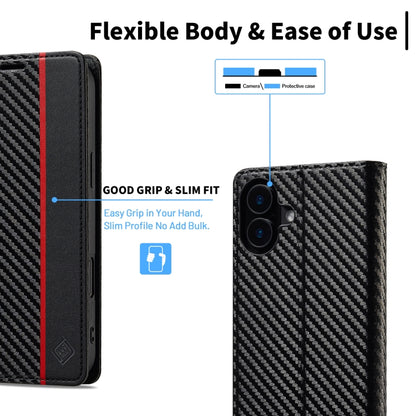 For iPhone 16 Plus LC.IMEEKE Carbon Fiber Leather Phone Case(Vertical Black) - iPhone 16 Plus Cases by LC.IMEEKE | Online Shopping UK | buy2fix