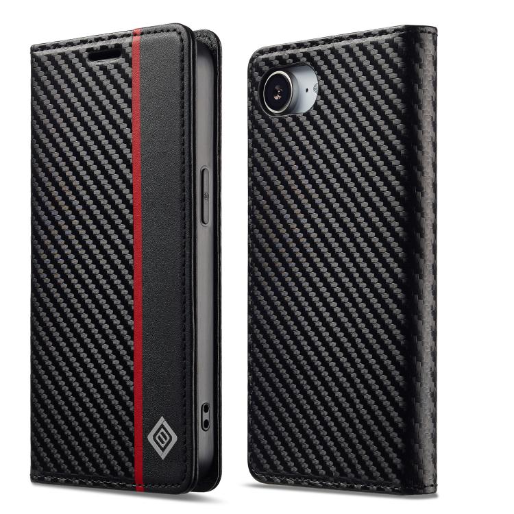For iPhone 16e LC.IMEEKE Carbon Fiber Leather Phone Case(Vertical Black) - iPhone 16e Cases by LC.IMEEKE | Online Shopping UK | buy2fix