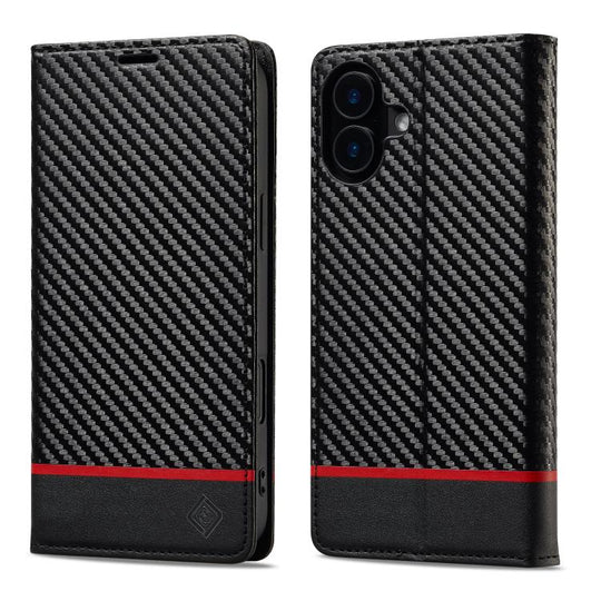For iPhone 17 LC.IMEEKE Carbon Fiber Leather Phone Case(Horizontal Black)