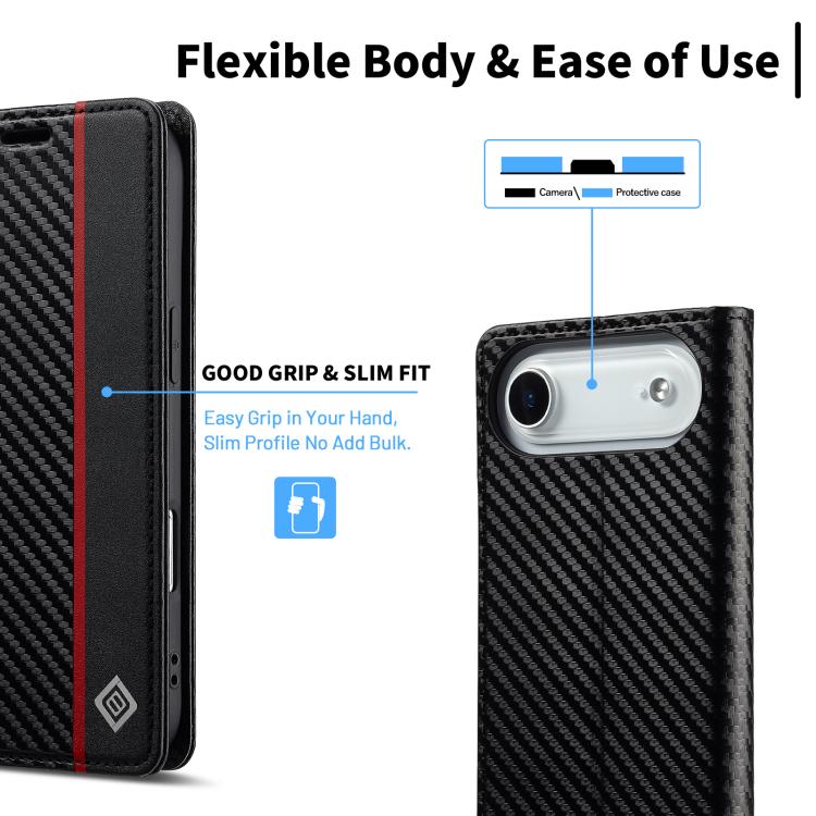 For iPhone 17 Air LC.IMEEKE Carbon Fiber Leather Phone Case(Vertical Black) - iPhone 17 Air Cases by LC.IMEEKE | Online Shopping UK | buy2fix