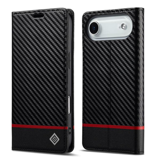 For iPhone Air LC.IMEEKE Carbon Fiber Leather Phone Case(Horizontal Black)