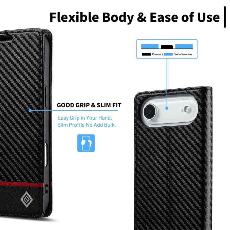 For iPhone 17 Air LC.IMEEKE Carbon Fiber Leather Phone Case(Horizontal Black) - iPhone 17 Air Cases by LC.IMEEKE | Online Shopping UK | buy2fix