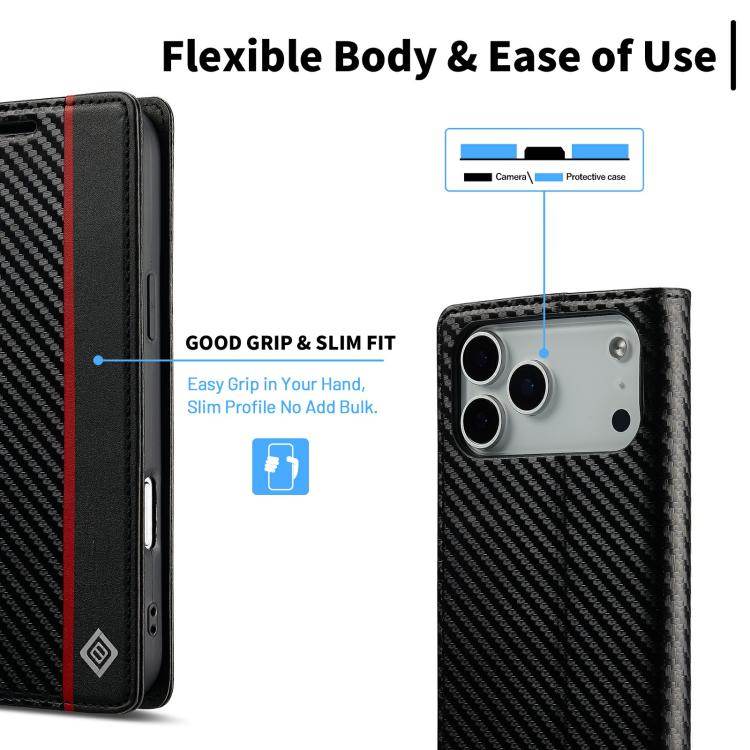 For iPhone 17 Pro Max LC.IMEEKE Carbon Fiber Leather Phone Case(Vertical Black) - iPhone 17 Pro Max Cases by LC.IMEEKE | Online Shopping UK | buy2fix