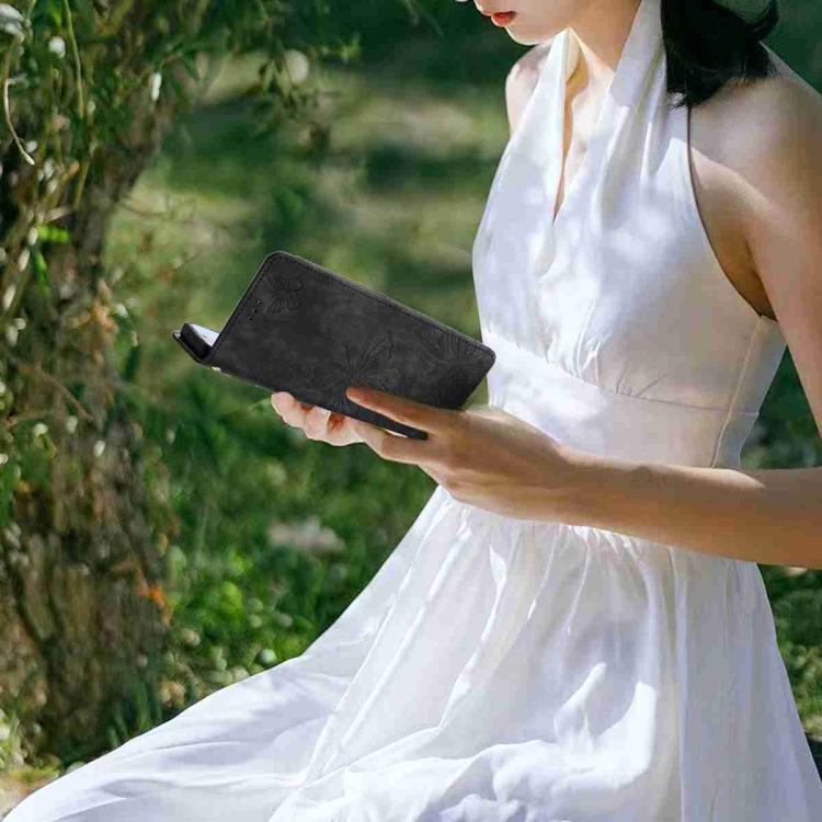 For iPhone Air Skin-feel Embossed Butterfly Leather Phone Case(Black) - iPhone Air Cases by buy2fix | Online Shopping UK | buy2fix