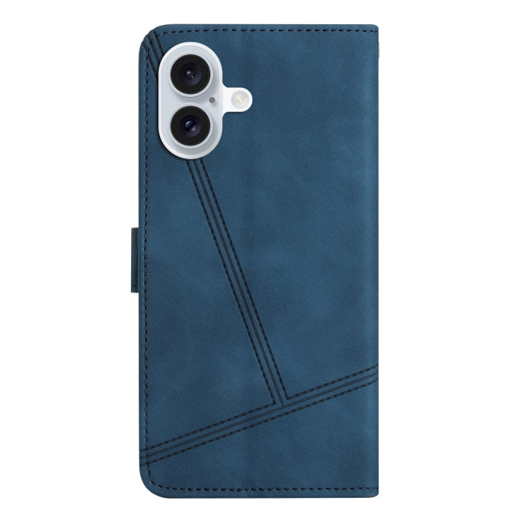 For iPhone 16 Skin-feel Stitching Leather Phone Case(Blue) - iPhone 16 Cases by buy2fix | Online Shopping UK | buy2fix