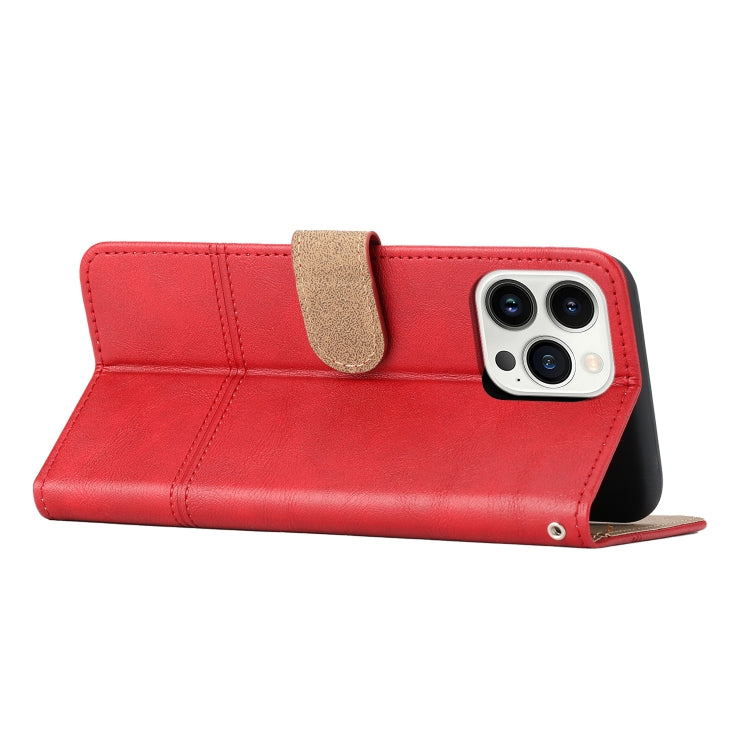 For iPhone 16 Pro Cowhide Texture Stitching Leather Phone Case(Red) - iPhone 16 Pro Cases by buy2fix | Online Shopping UK | buy2fix