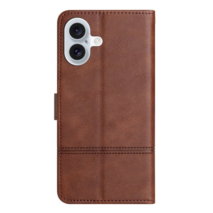 For iPhone 16 Cowhide Texture Stitching Leather Phone Case(Coffee) - iPhone 16 Cases by buy2fix | Online Shopping UK | buy2fix