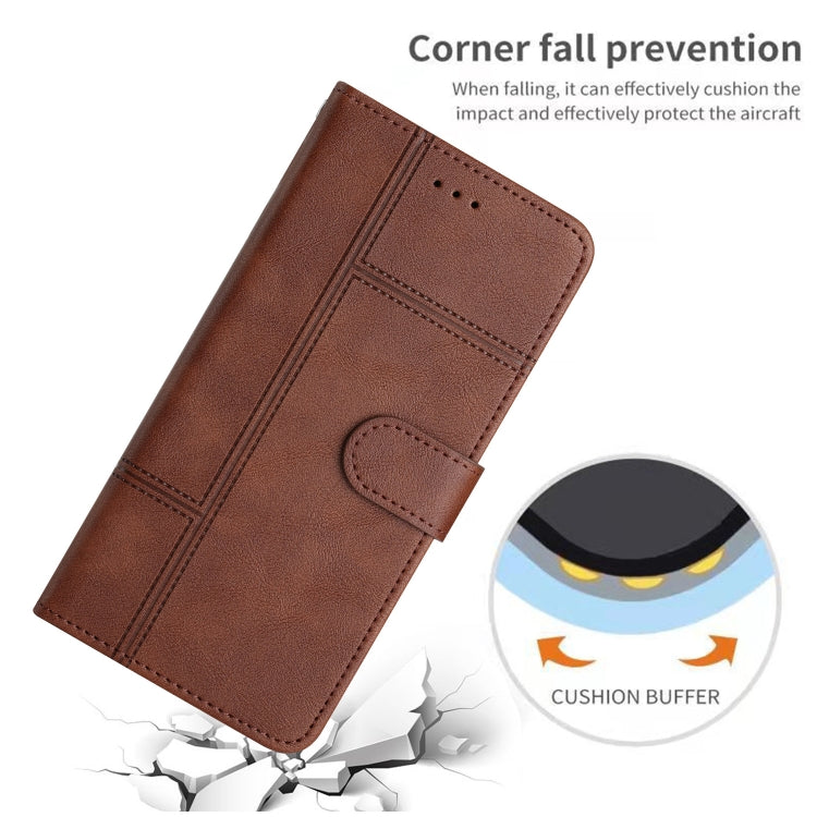 For iPhone 16 Cowhide Texture Stitching Leather Phone Case(Coffee) - iPhone 16 Cases by buy2fix | Online Shopping UK | buy2fix