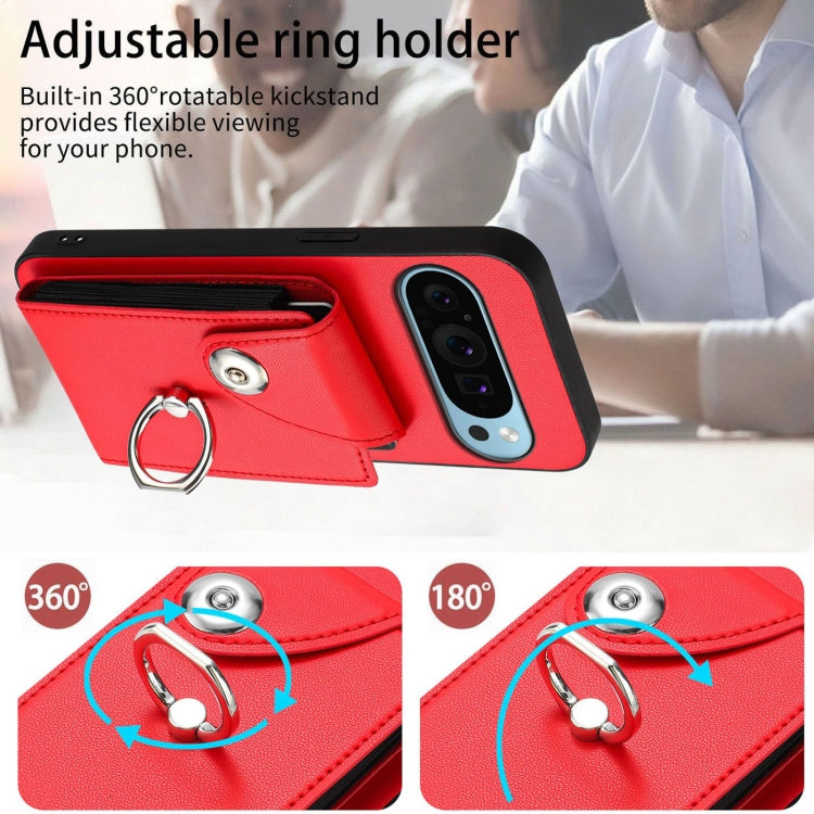 For Google Pixel 9 Pro XL Organ Card Bag Ring Holder Phone Case(Red) - Google Cases by buy2fix | Online Shopping UK | buy2fix