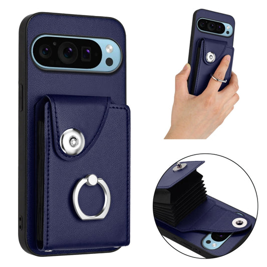 For Google Pixel 9 / 9 Pro Organ Card Bag Ring Holder Phone Case(Blue) by buy2fix