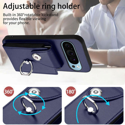 For Google Pixel 9 / 9 Pro Organ Card Bag Ring Holder Phone Case(Blue) by buy2fix