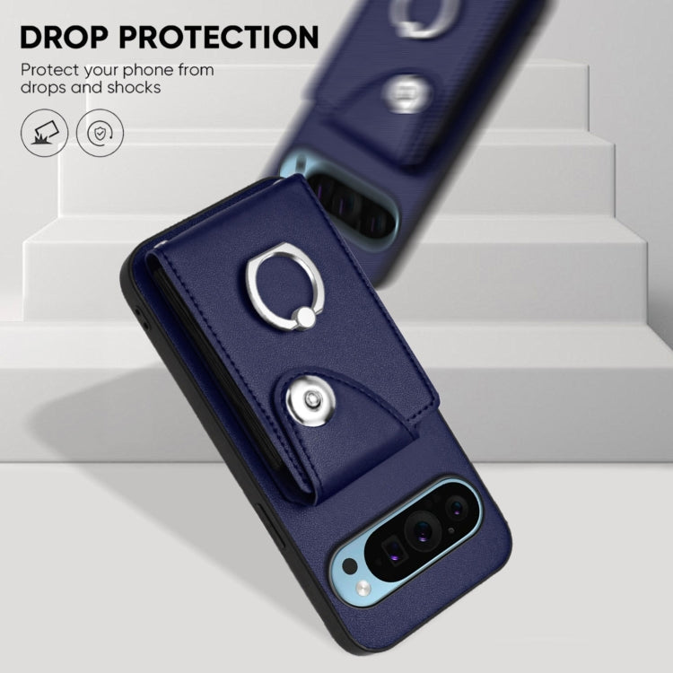 For Google Pixel 9 / 9 Pro Organ Card Bag Ring Holder Phone Case(Blue) by buy2fix