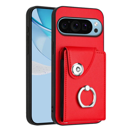 For Google Pixel 9 / 9 Pro Organ Card Bag Ring Holder Phone Case(Red) - Google Cases by buy2fix | Online Shopping UK | buy2fix