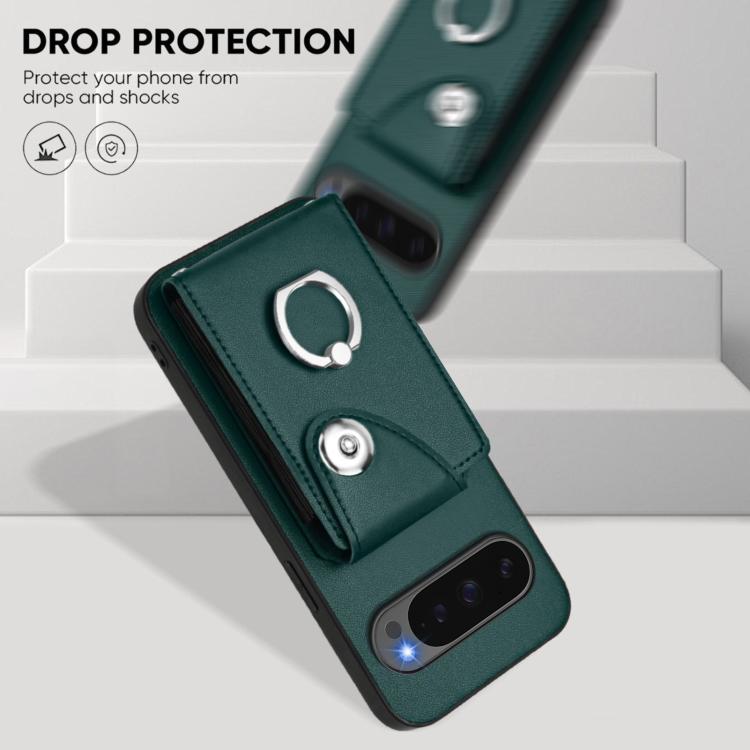 For Google Pixel 10 / 10 Pro Organ Card Bag Ring Holder Phone Case(Green) - Google Cases by buy2fix | Online Shopping UK | buy2fix