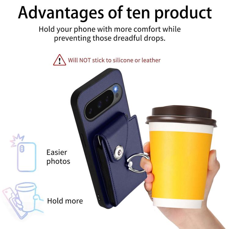 For Google Pixel 10 Pro XL Organ Card Bag Ring Holder Phone Case(Blue) - Google Cases by buy2fix | Online Shopping UK | buy2fix