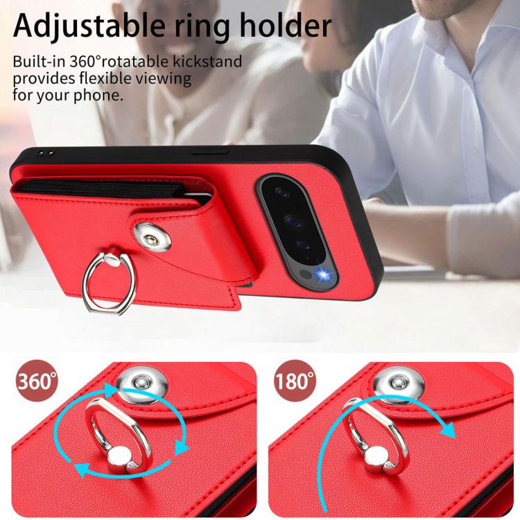 For Google Pixel 10 Pro XL Organ Card Bag Ring Holder Phone Case(Red) - Google Cases by buy2fix | Online Shopping UK | buy2fix