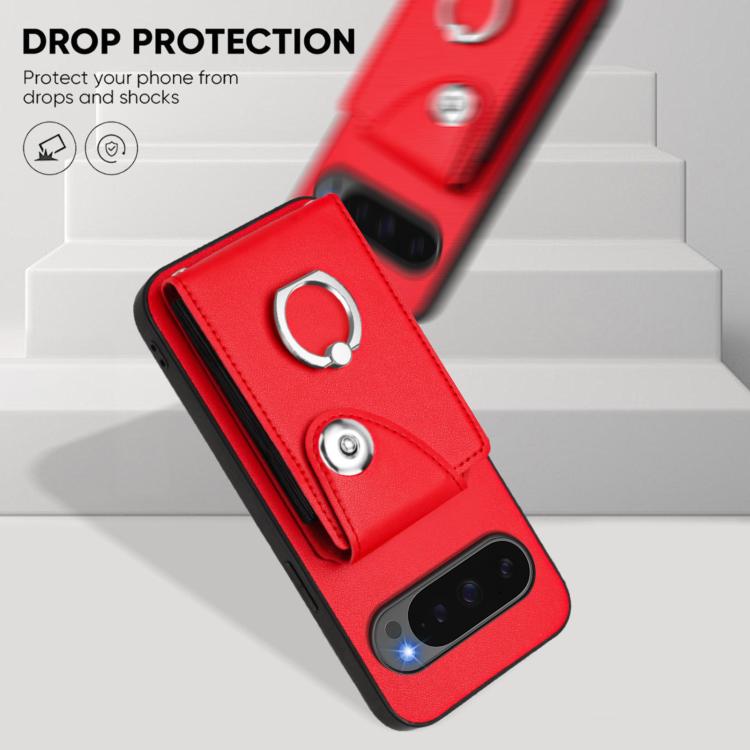 For Google Pixel 10 Pro XL Organ Card Bag Ring Holder Phone Case(Red) - Google Cases by buy2fix | Online Shopping UK | buy2fix