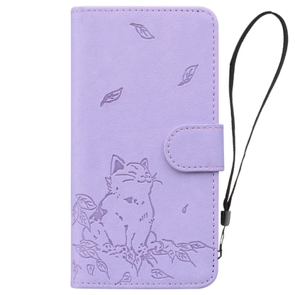 For iPhone 16 Cute Cat Embossed Leather Phone Case(Purple) - iPhone 16 Cases by buy2fix | Online Shopping UK | buy2fix