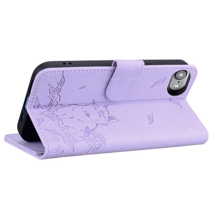 For iPhone SE 2024 Cute Cat Embossed Leather Phone Case(Purple) - More iPhone Cases by buy2fix | Online Shopping UK | buy2fix