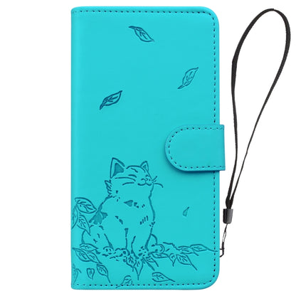 For iPhone SE 2024 Cute Cat Embossed Leather Phone Case(Lake Blue) - More iPhone Cases by buy2fix | Online Shopping UK | buy2fix