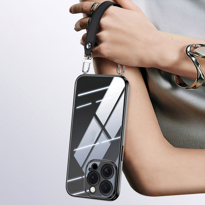 For iPhone 15 Pro SULADA  Electroplated Clear TPU Soft Frame Phone Case with Wrist Strap(Black) - iPhone 15 Pro Cases by SULADA | Online Shopping UK | buy2fix