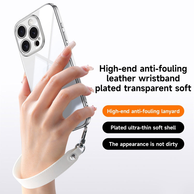 For iPhone 14 SULADA  Electroplated Clear TPU Soft Frame Phone Case with Wrist Strap(Silver) - iPhone 14 Cases by SULADA | Online Shopping UK | buy2fix