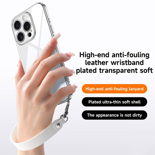 For iPhone 14 SULADA  Electroplated Clear TPU Soft Frame Phone Case with Wrist Strap(Silver) - iPhone 14 Cases by SULADA | Online Shopping UK | buy2fix