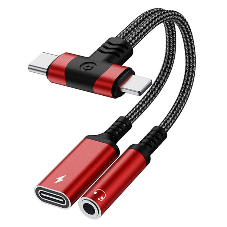 4 in 1 8 Pin / Type-C to Type-C, 3.5mm Audio Adapter Cable(Red) - Earphone Adapter by buy2fix | Online Shopping UK | buy2fix
