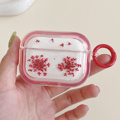 For AirPods Pro 2 Glitter Snowflake Epoxy Dried Flowers Earbuds Box TPU Case(Red) by buy2fix