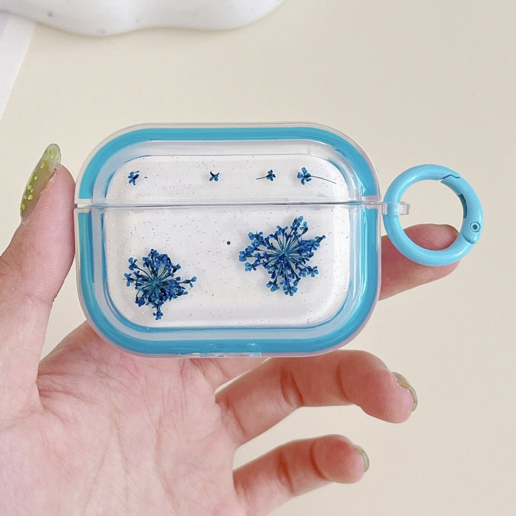 For AirPods Pro Glitter Snowflake Epoxy Dried Flowers Earbuds Box TPU Case(Dark Blue) by buy2fix