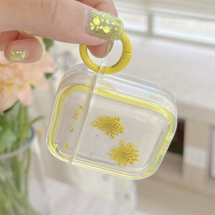 For AirPods Pro Glitter Snowflake Epoxy Dried Flowers Earbuds Box TPU Case(Dark Blue) by buy2fix