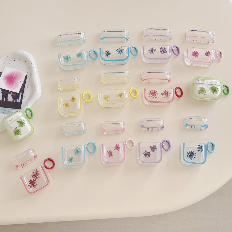 For AirPods Pro Glitter Snowflake Epoxy Dried Flowers Earbuds Box TPU Case(Dark Blue) by buy2fix