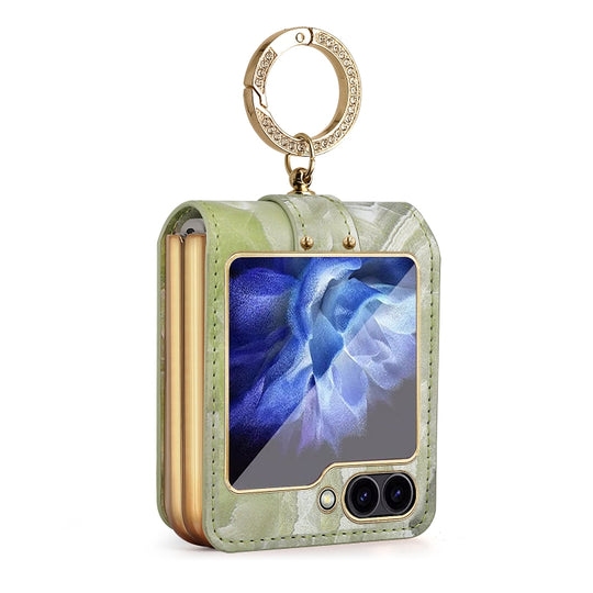 For Samsung Galaxy Z Flip6 / Flip7 FE Colorful Clouds Series Ring Hand-held PU Phone Case(Green)