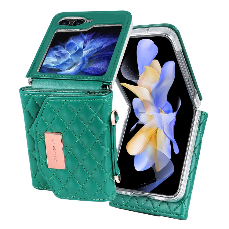 For Samsung Galaxy Z Flip6 / Flip7 FE VIETAO Rhombic Texture Wallet PU Phone Case with Long Lanyard(Green) - Galaxy Z Flip6 5G Cases by VIETAO | Online Shopping UK | buy2fix